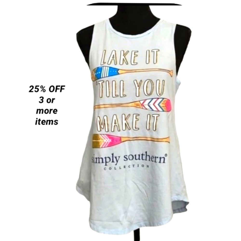 Distressed Tank Top Muscle Shirt Lake It Till You Make It Sz XL Simply Southern